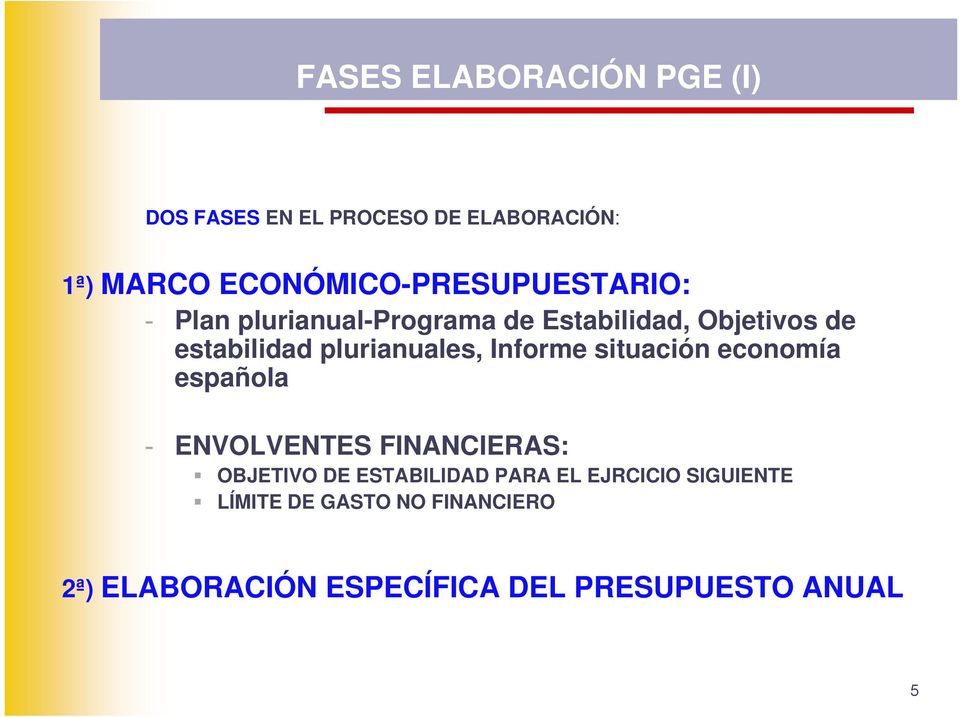 plurianuales, Informe situación economía española - ENVOLVENTES FINANCIERAS: OBJETIVO DE