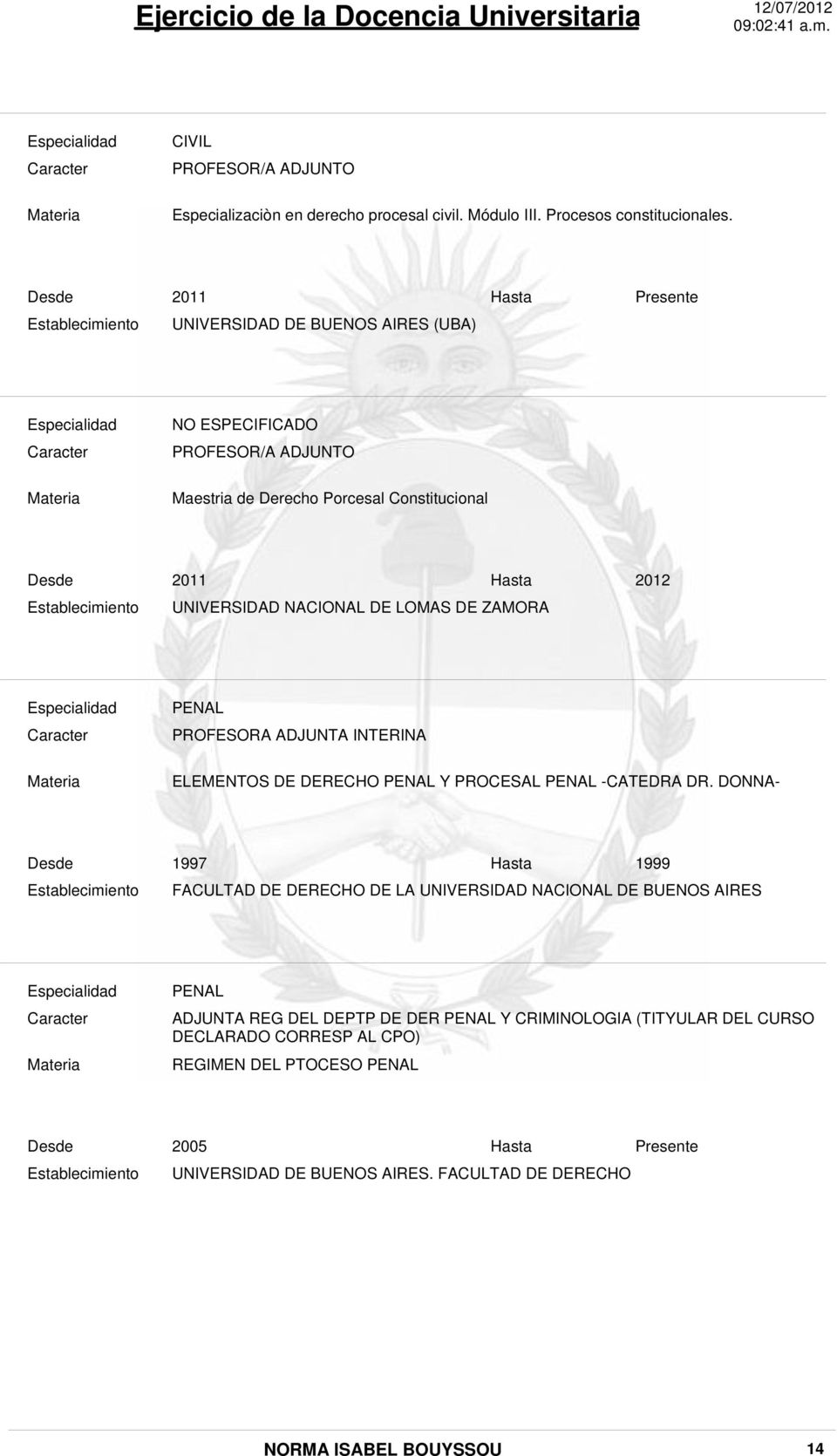 UNIVERSIDAD NACIONAL DE LOMAS DE ZAMORA Materia PROFESORA ADJUNTA INTERINA ELEMENTOS DE DERECHO Y PROCESAL -CATEDRA DR.