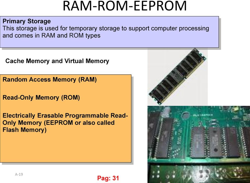 Virtual Memory Random Access Memory (RAM) Read-Only Memory (ROM) Electrically