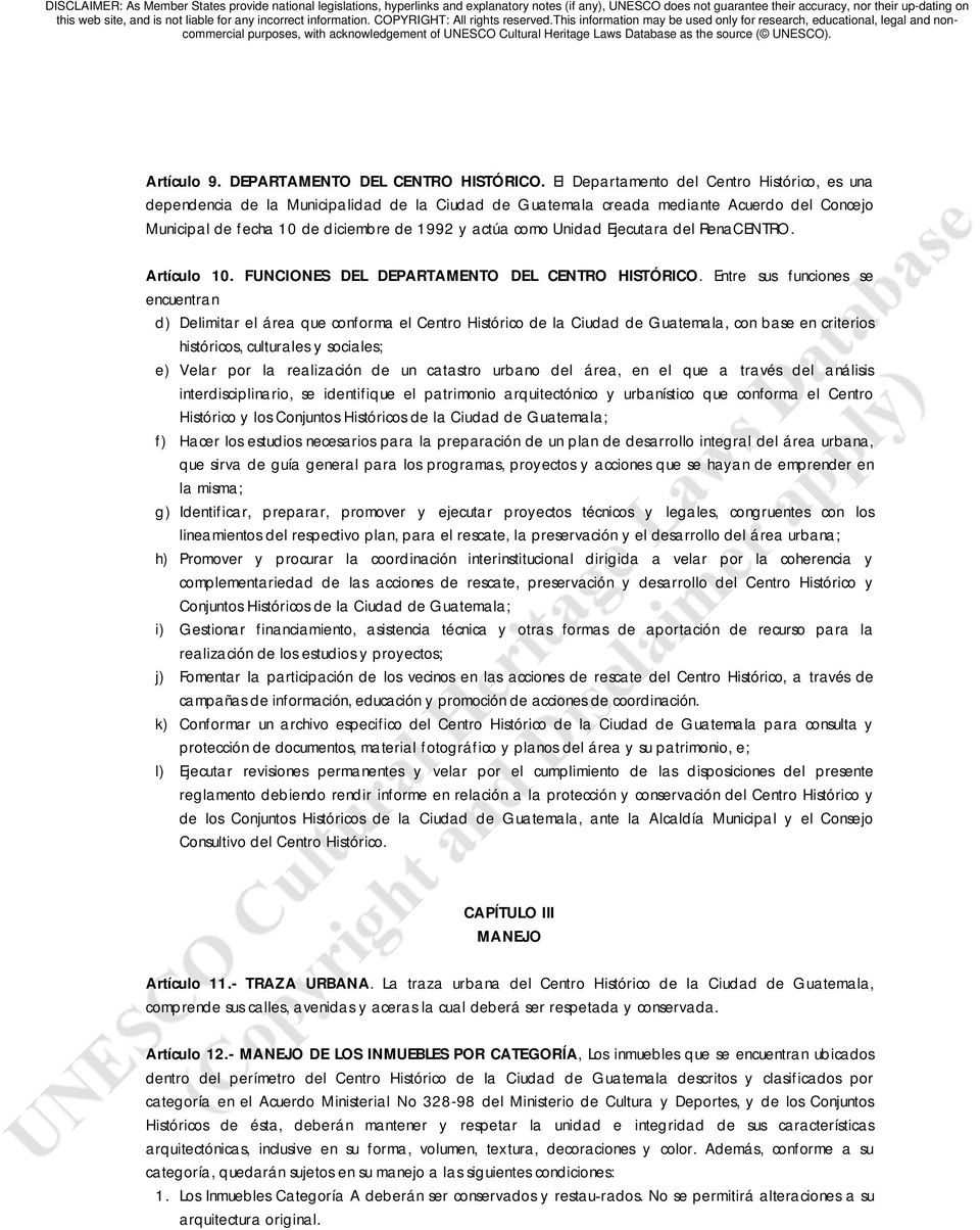 Unidad Ejecutara del RenaCENTRO. Artículo 10. FUNCIONES DEL DEPARTAMENTO DEL CENTRO HISTÓRICO.