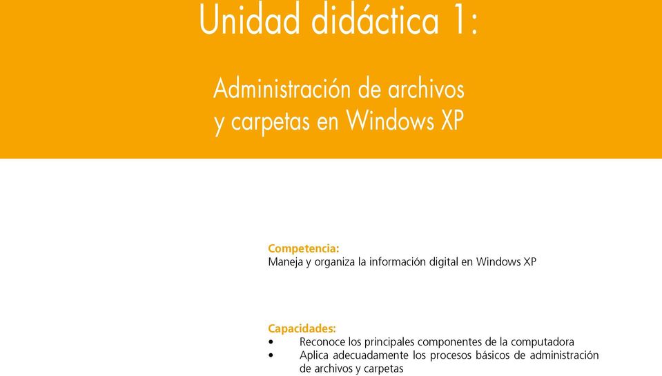 información digital en Windows XP Capacidades: Reconoce los principales componentes de