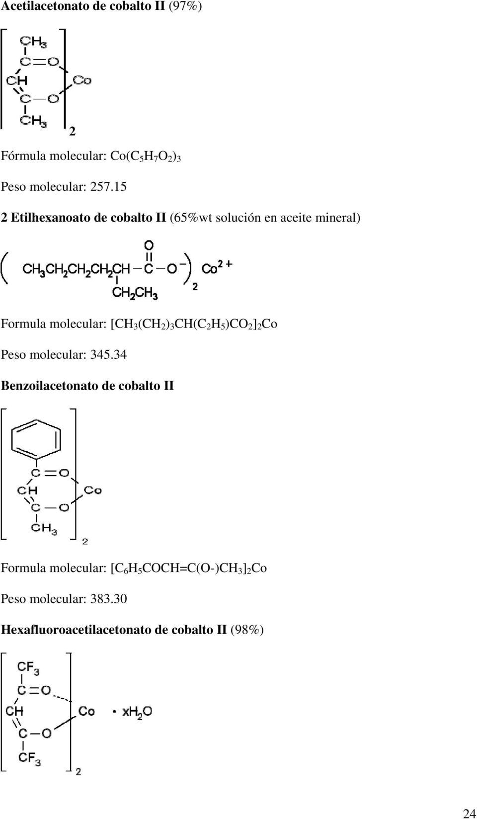 ) 3 CH(C 2 H 5 )CO 2 ] 2 Co Peso molecular: 345.