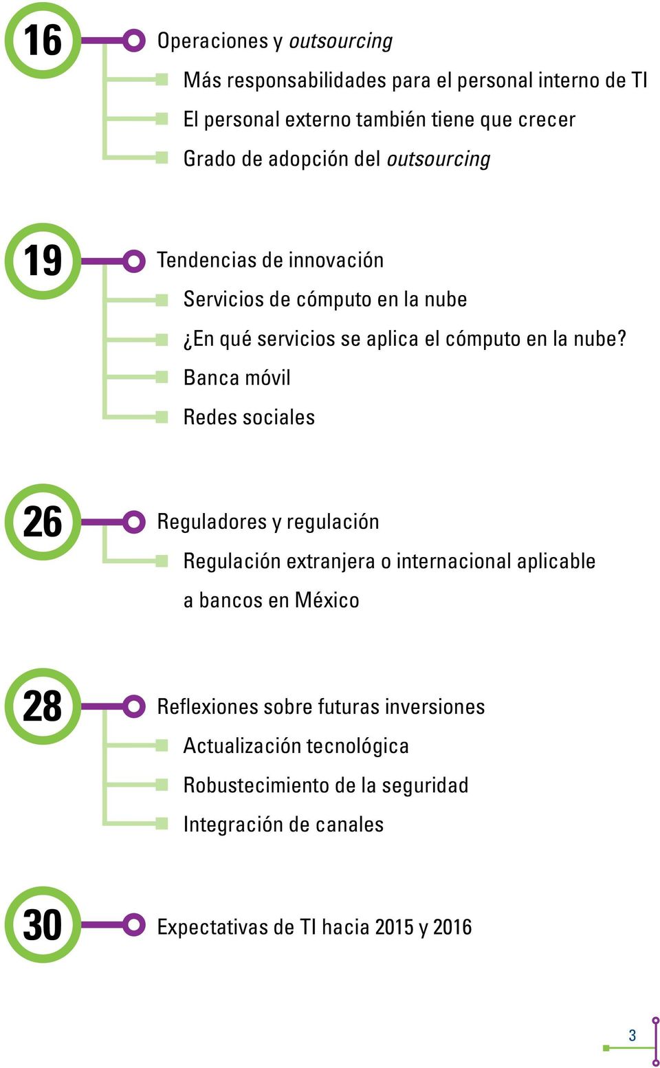 Banca móvil Redes sociales 26 Reguladores y regulación Regulación extranjera o internacional aplicable a bancos en México 28 Reflexiones sobre futuras