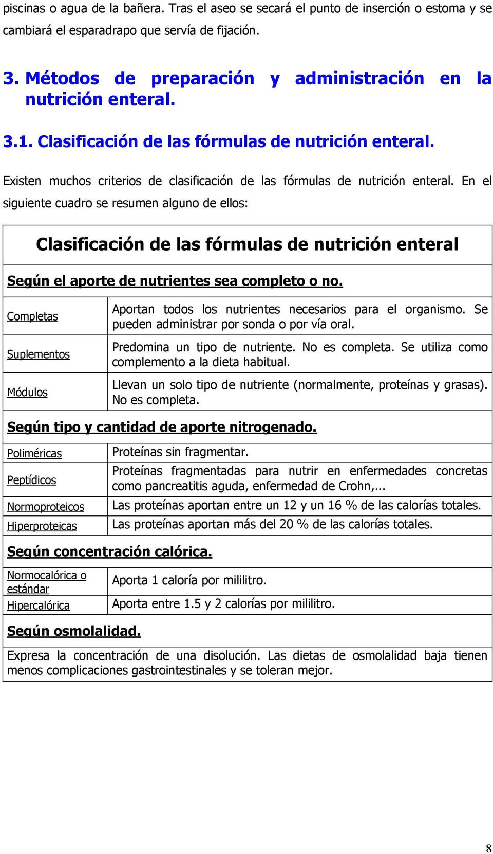 Existen muchos criterios de clasificación de las fórmulas de nutrición enteral.