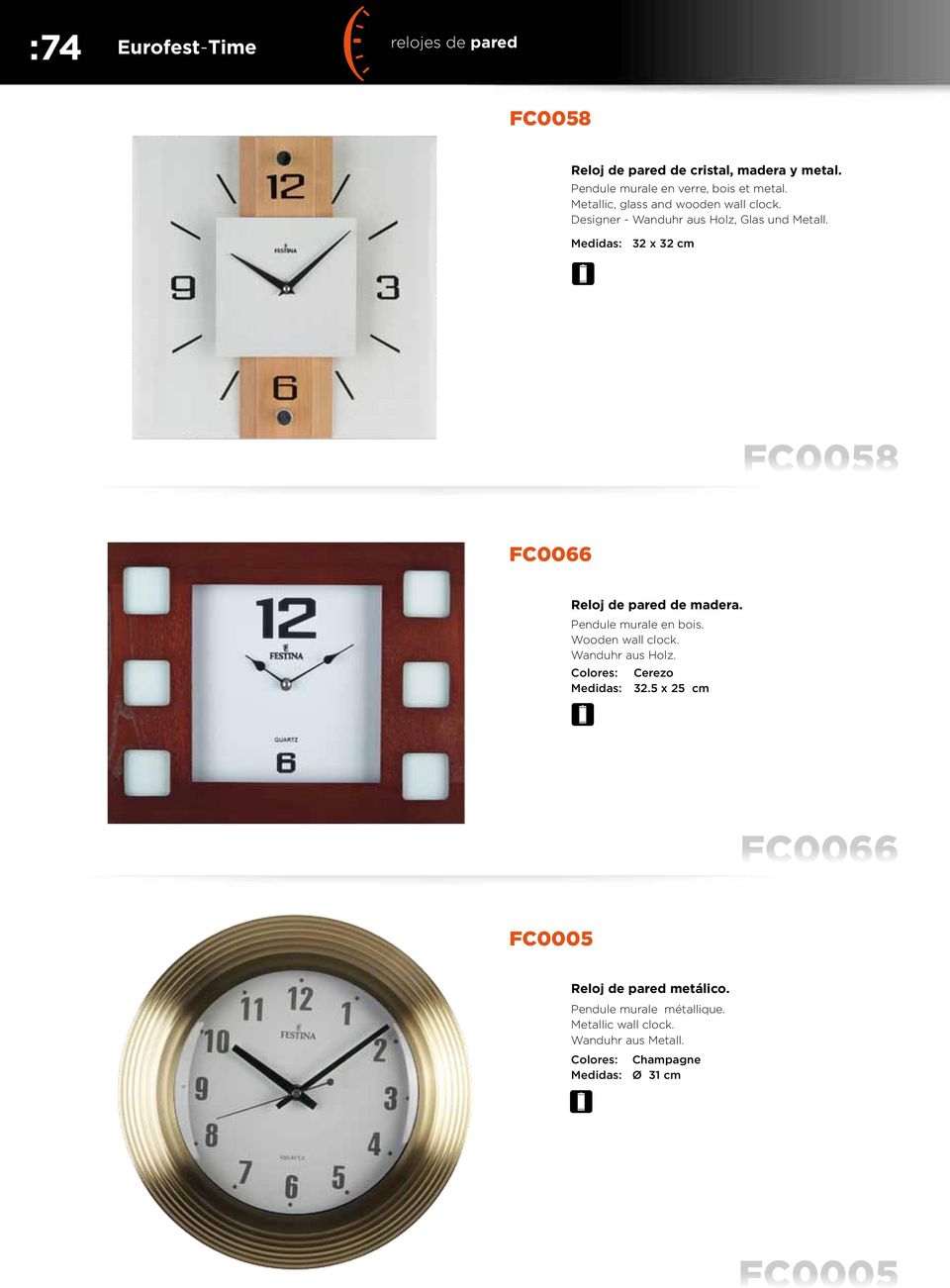 Medidas: 32 x 32 cm FC0058 FC0066 Reloj de pared de madera. Pendule murale en bois. Wooden wall clock. Wanduhr aus Holz.