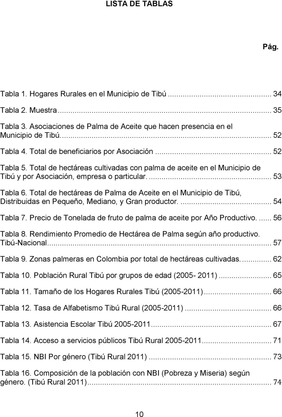 Total de hectáreas de Palma de Aceite en el Municipio de Tibú, Distribuidas en Pequeño, Mediano, y Gran productor.... 54 Tabla 7. Precio de Tonelada de fruto de palma de aceite por Año Productivo.