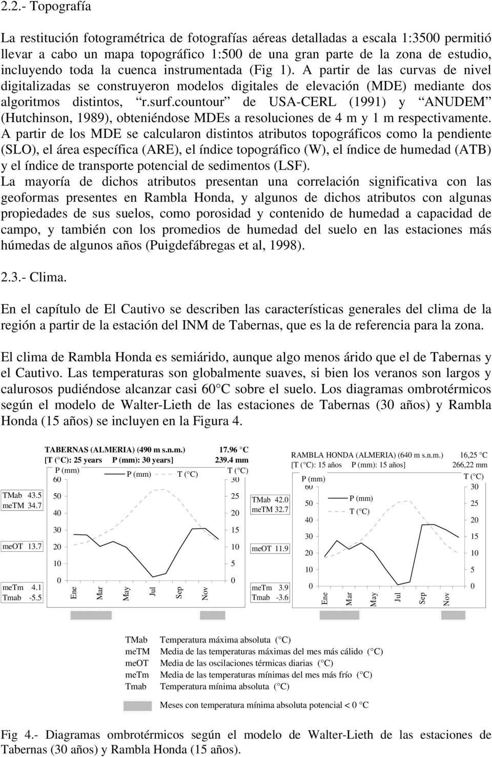 countour de USA-CERL (1991) y ANUDEM (Hutchinson, 1989), obteniéndose MDEs a resoluciones de 4 m y 1 m respectivamente.