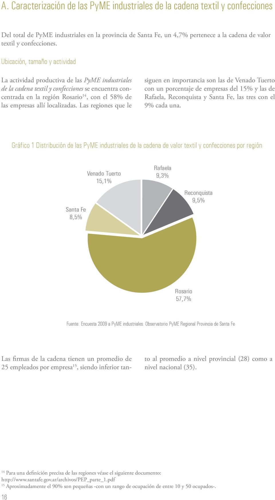 localizadas. Las regiones que le siguen en importancia son las de Venado Tuerto con un porcentaje de empresas del 15% y las de Rafaela, Reconquista y Santa Fe, las tres con el 9% cada una.