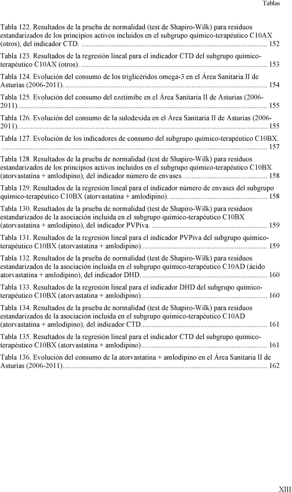 ... 152 Tabla 123. Resultados de la regresión lineal para el indicador CTD del subgrupo químicoterapéutico C10AX (otros).... 153 Tabla 124.