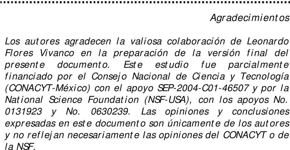 Este estudio fue parcialmente financiado por el Consejo Nacional de Ciencia y Tecnología (CONACYT-México) con el apoyo
