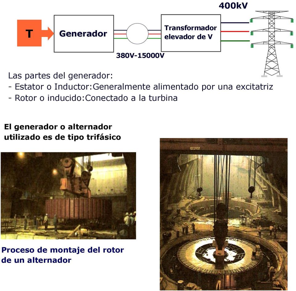 excitatriz - Rotor o inducido:conectado a la turbina El generador o