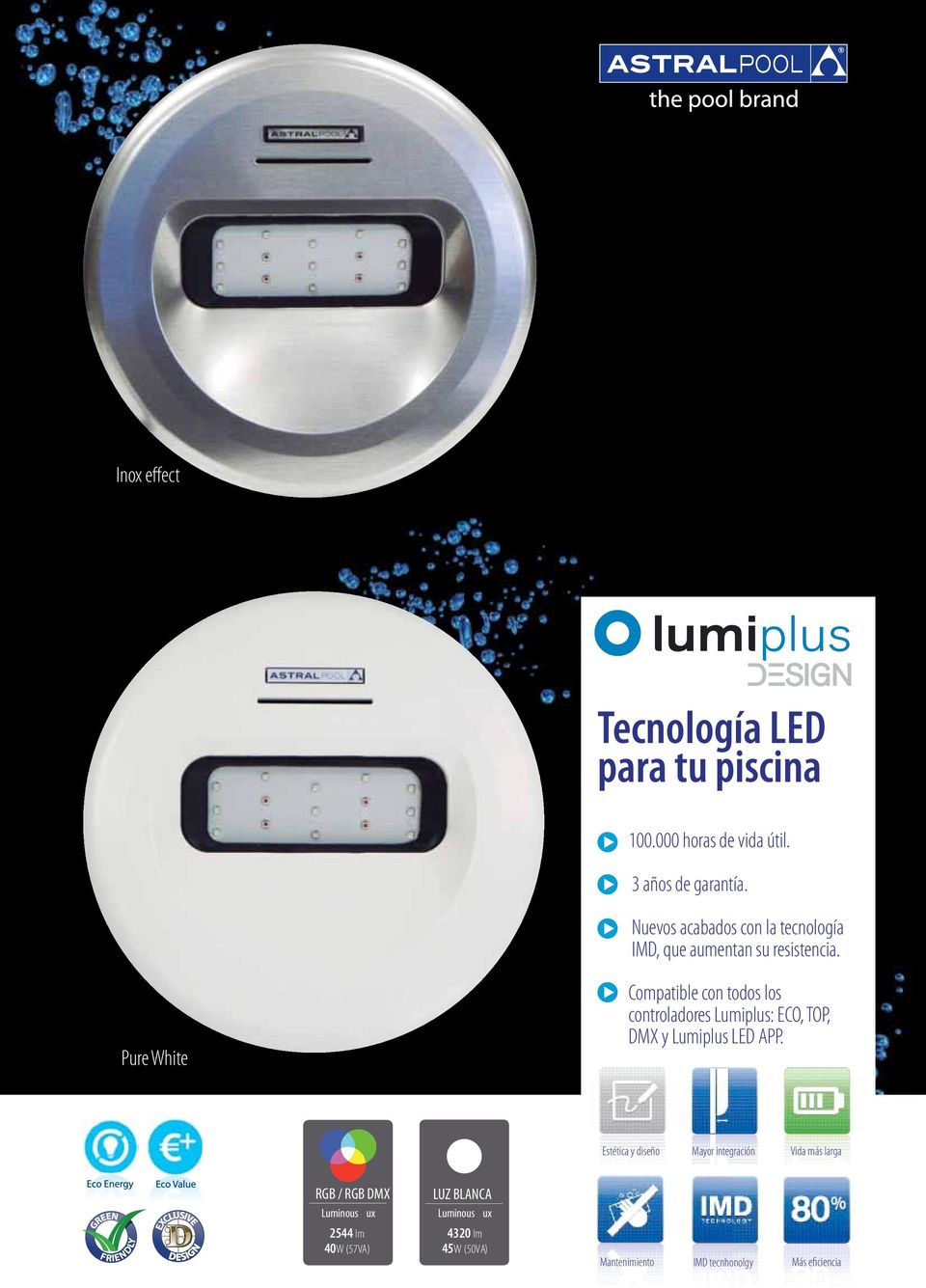 Pure White Compatible con todos los controladores Lumiplus: ECO, TOP, DMX y Lumiplus LED APP.