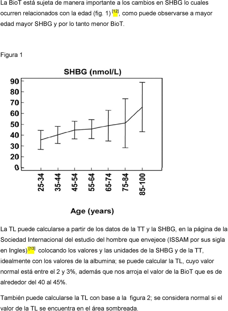 Figura 1 La TL puede calcularse a partir de los datos de la TT y la SHBG, en la página de la Sociedad Internacional del estudio del hombre que envejece (ISSAM por sus sigla en Ingles) [13]