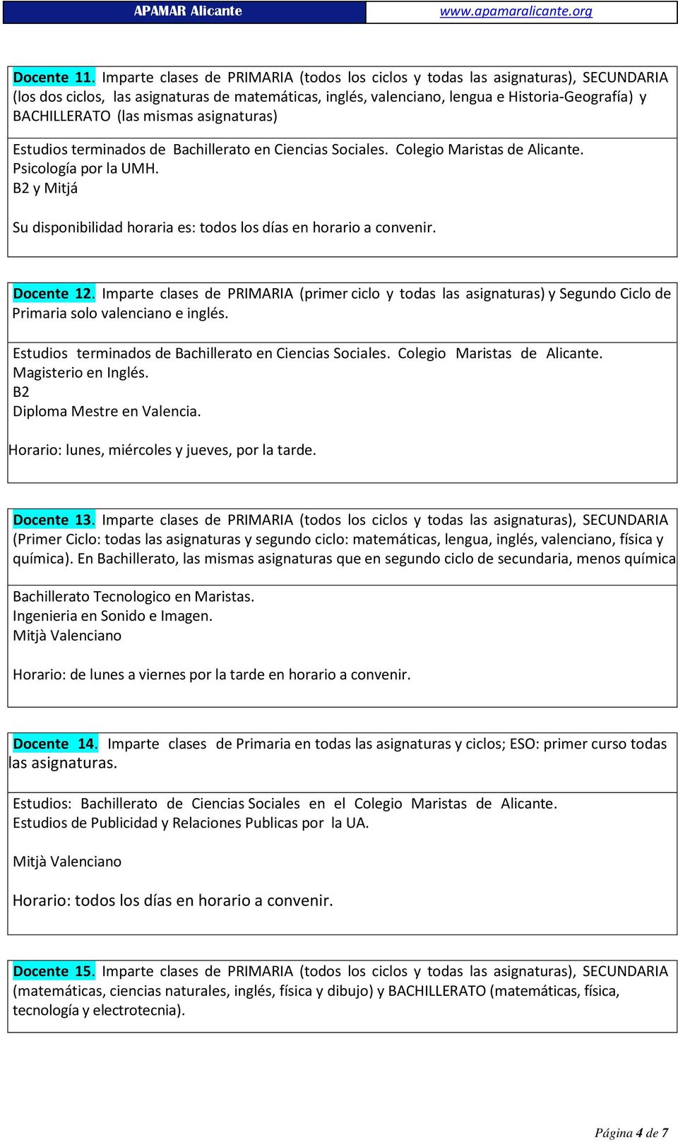 mismas asignaturas) Estudios terminados de Bachillerato en Ciencias Sociales. Colegio Maristas de Alicante. Psicología por la UMH.