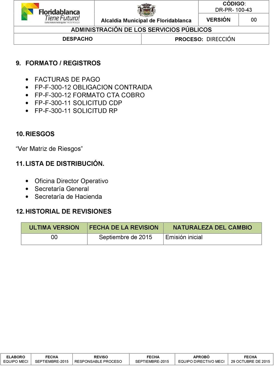 LISTA DE DISTRIBUCIÓN. Oficina Operativo Secretaría General Secretaría de Hacienda 12.