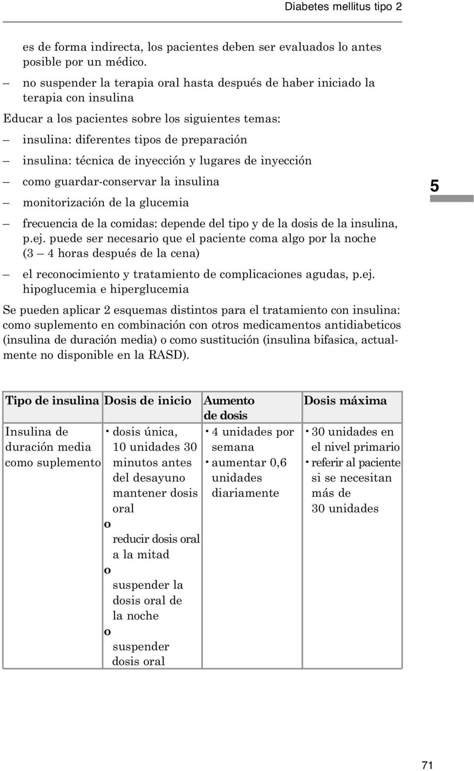 inyección y lugares de inyección como guardar-conservar la insulina monitorización de la glucemia frecuencia de la comidas: depende del tipo y de la dosis de la insulina, p.ej.