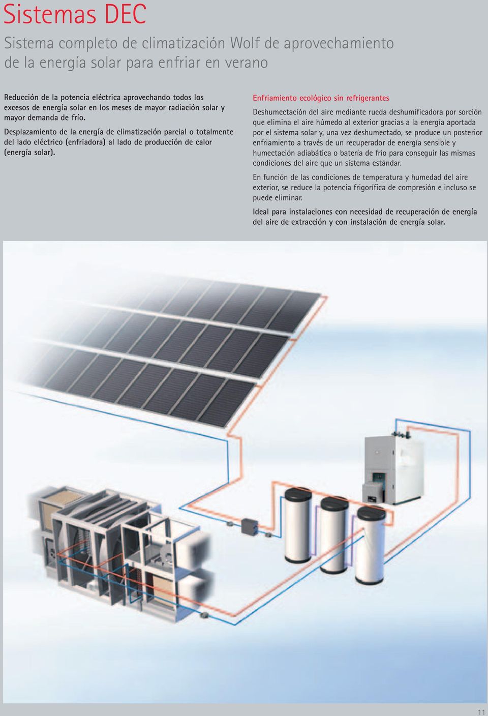 Desplazamiento de la energía de climatización parcial o totalmente del lado eléctrico (enfriadora) al lado de producción de calor (energía solar).