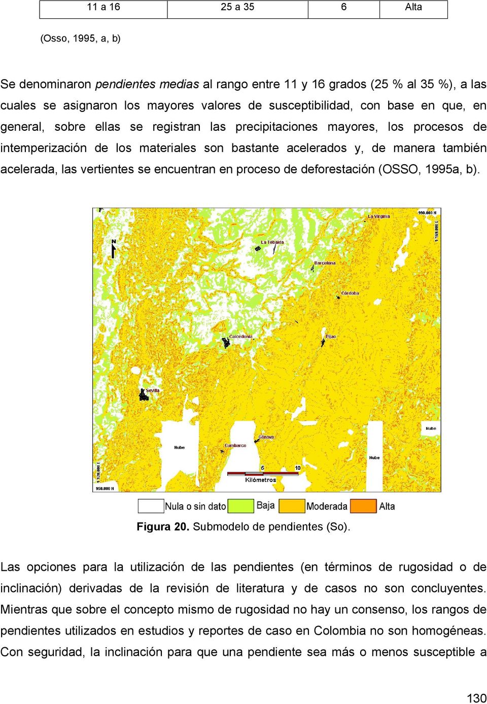 encuentran en proceso de deforestación (OSSO, 1995a, b). Figura 20. Submodelo de pendientes (So).