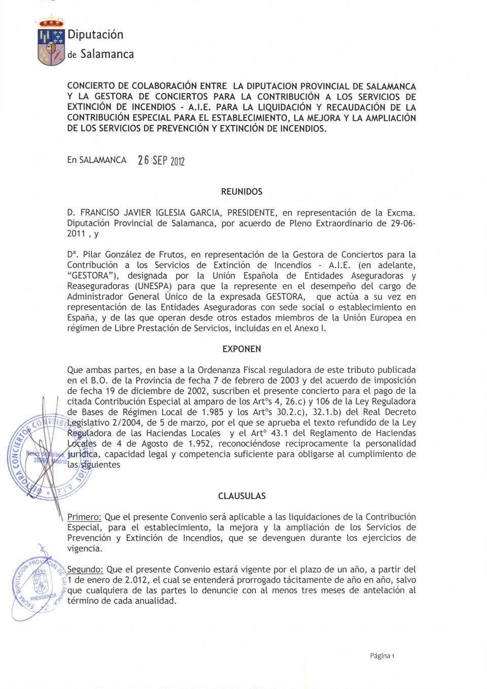 Diputación Provincial de Salamanca, por acuerdo de Pleno Extraordinario de 29-06- 2011, y Da.