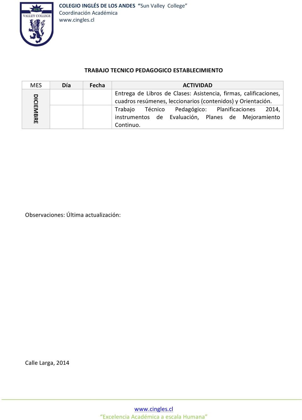 Trabajo Técnico Pedagógico: Planificaciones 2014, instrumentos de Evaluación, Planes