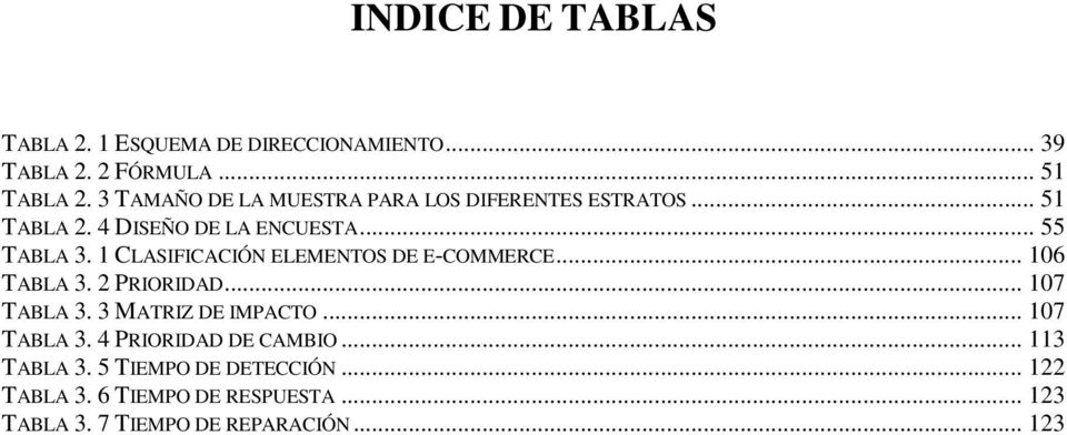1 CLASIFICACIÓN ELEMENTOS DE E-COMMERCE... 106 TABLA 3. 2 PRIORIDAD... 107 TABLA 3. 3 MATRIZ DE IMPACTO... 107 TABLA 3. 4 PRIORIDAD DE CAMBIO.