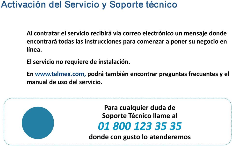 El servicio no requiere de instalación. En www.telmex.
