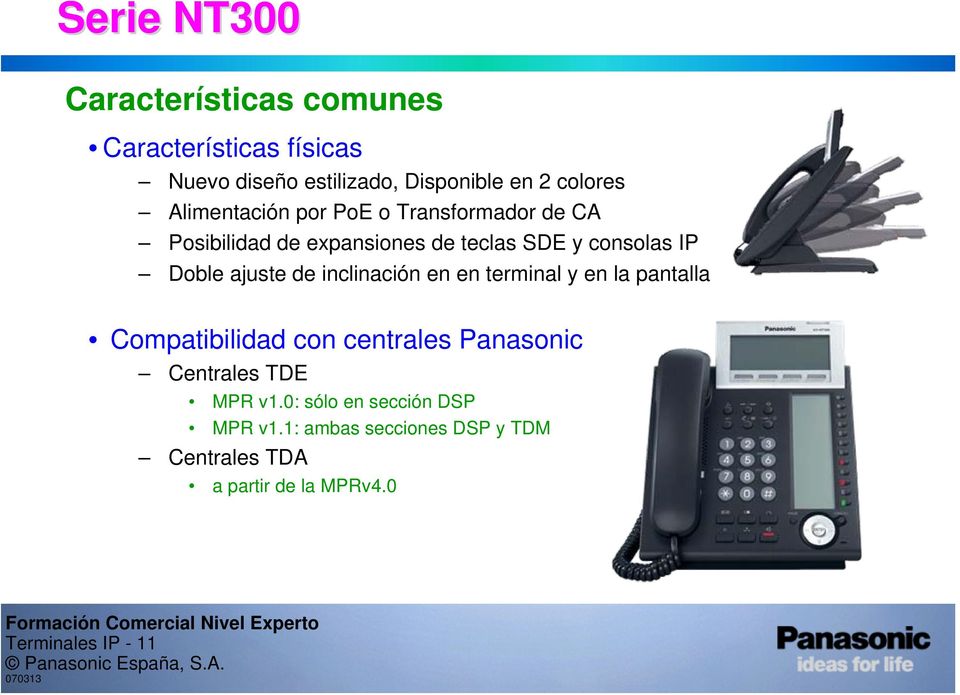 de inclinación en en terminal y en la pantalla Compatibilidad con centrales Panasonic Centrales TDE MPR v1.