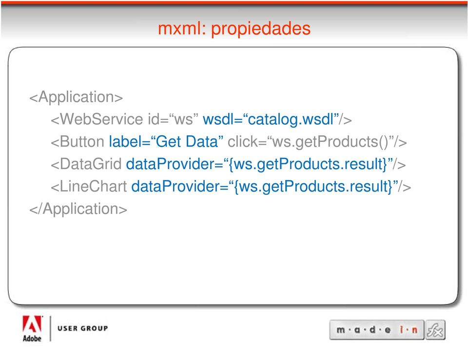 getproducts() /> <DataGrid dataprovider= {ws.getproducts.result} /> <LineChart dataprovider= {ws.