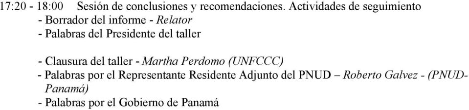 Presidente del taller - Clausura del taller - Martha Perdomo (UNFCCC) - Palabras