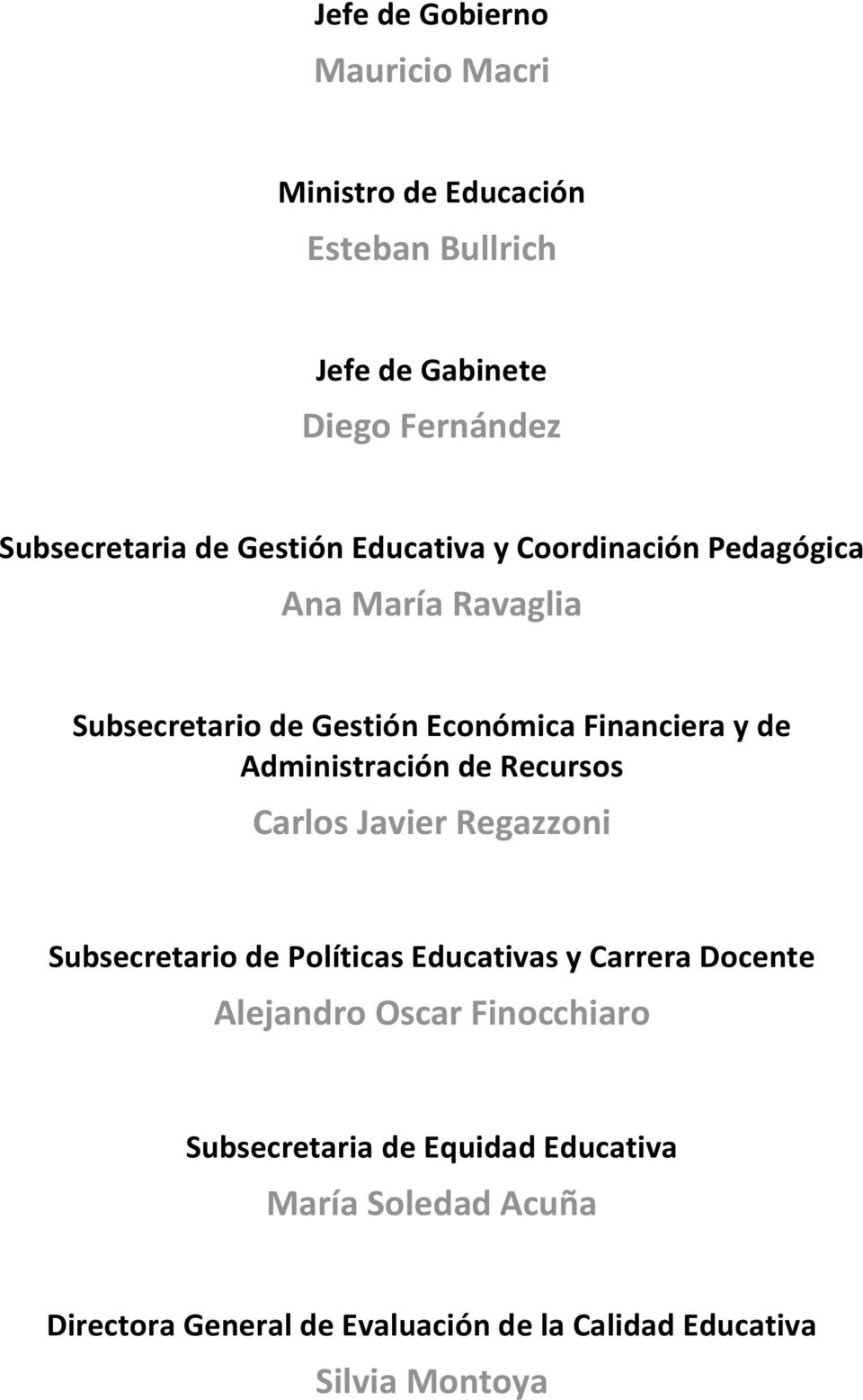 Administración de Recursos Carlos Javier Regazzoni Subsecretario de Políticas Educativas y Carrera Docente Alejandro Oscar