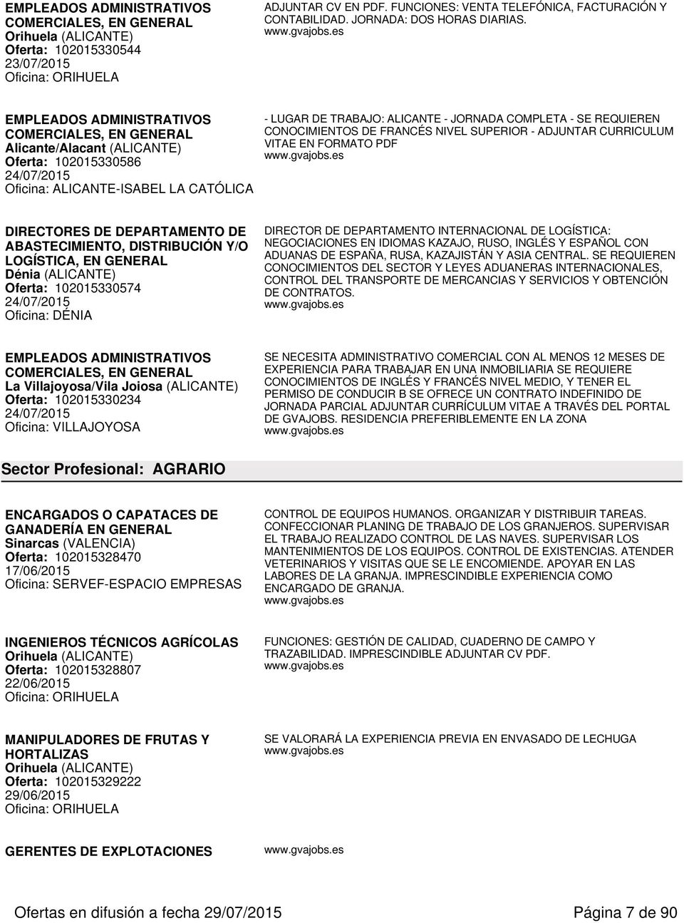 EMPLEADOS ADMINISTRATIVOS COMERCIALES, EN Alicante/Alacant (ALICANTE) Oferta: 102015330586 24/07/2015 Oficina: ALICANTE-ISABEL LA CATÓLICA - LUGAR DE TRABAJO: ALICANTE - JORNADA COMPLETA - SE