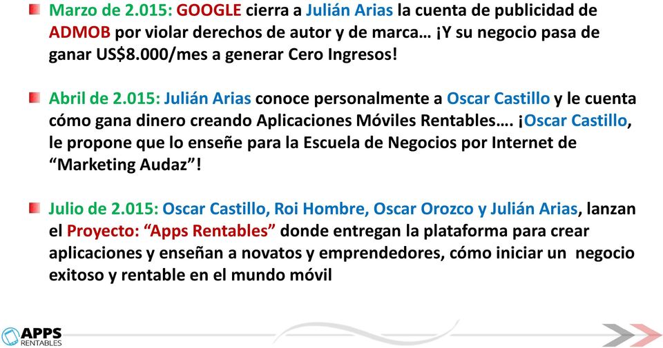 Oscar Castillo, le propone que lo enseñe para la Escuela de Negocios por Internet de Marketing Audaz! Julio de 2.