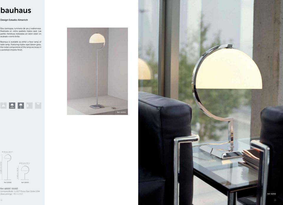Featuring triplex opal blown glass, the metal components of the lamp are brass in a polished chrome finish.