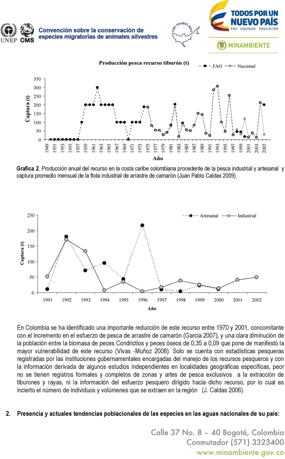 2009) En Colombia se ha identificado una importante reducción de este recurso entre 1970 y 2001, concomitante con el incremento en el esfuerzo de pesca de arrastre de camarón (Garcia 2007), y una