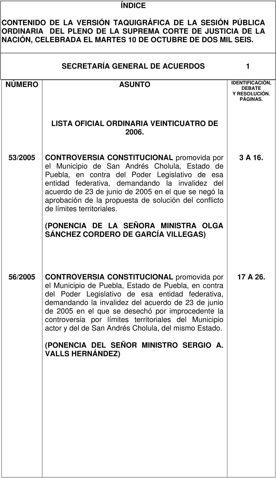53/2005 CONTROVERSIA CONSTITUCIONAL promovida por el Municipio de San Andrés Cholula, Estado de Puebla, en contra del Poder Legislativo de esa entidad federativa, demandando la invalidez del acuerdo