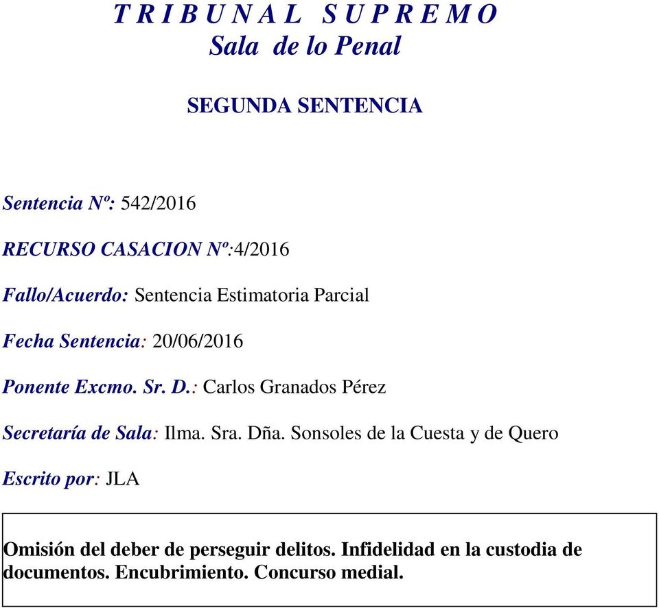 : Carlos Granados Pérez Secretaría de Sala: Ilma. Sra. Dña.