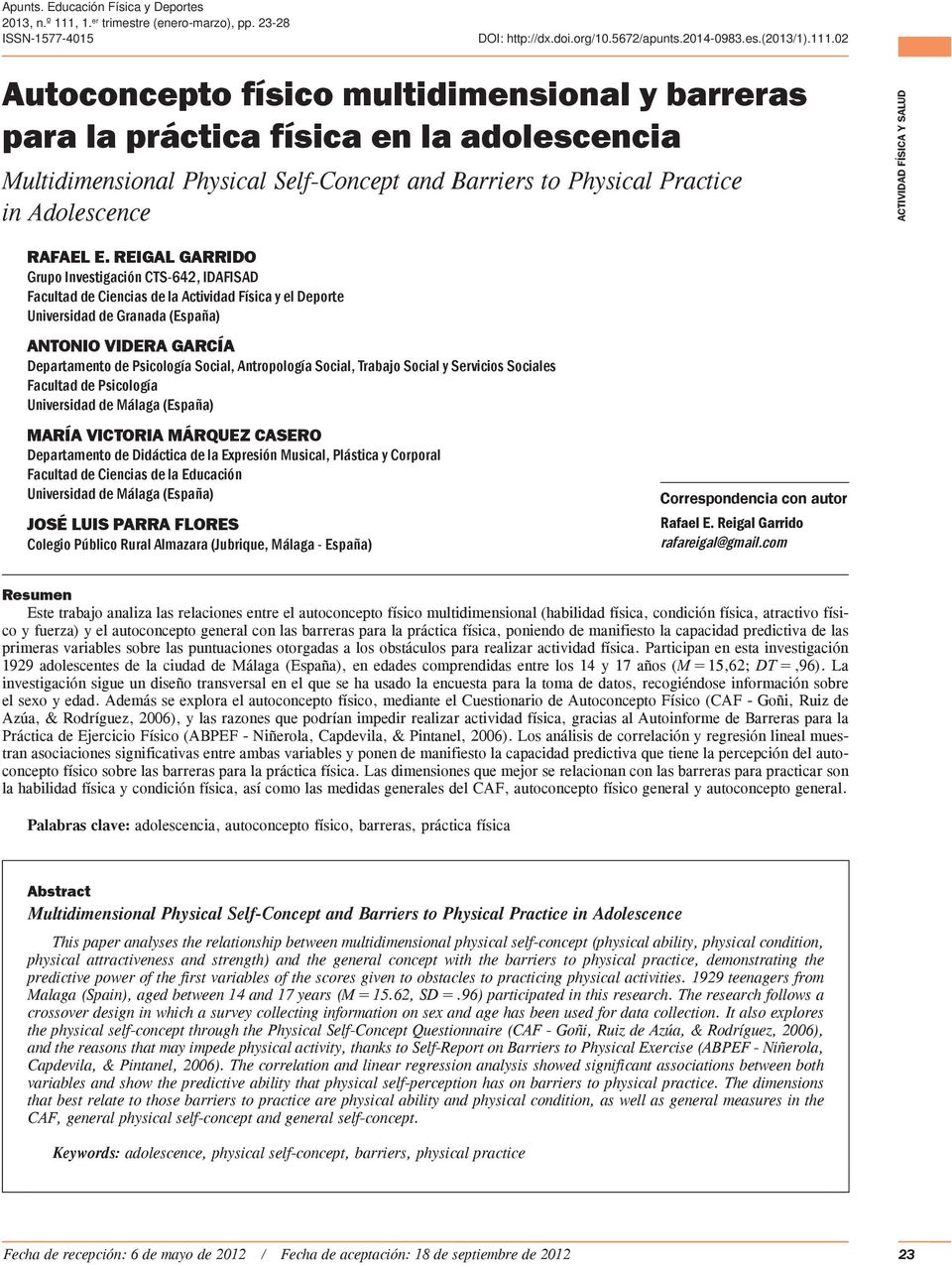 Barriers to Physical Practice in Adolescence Rafael E.
