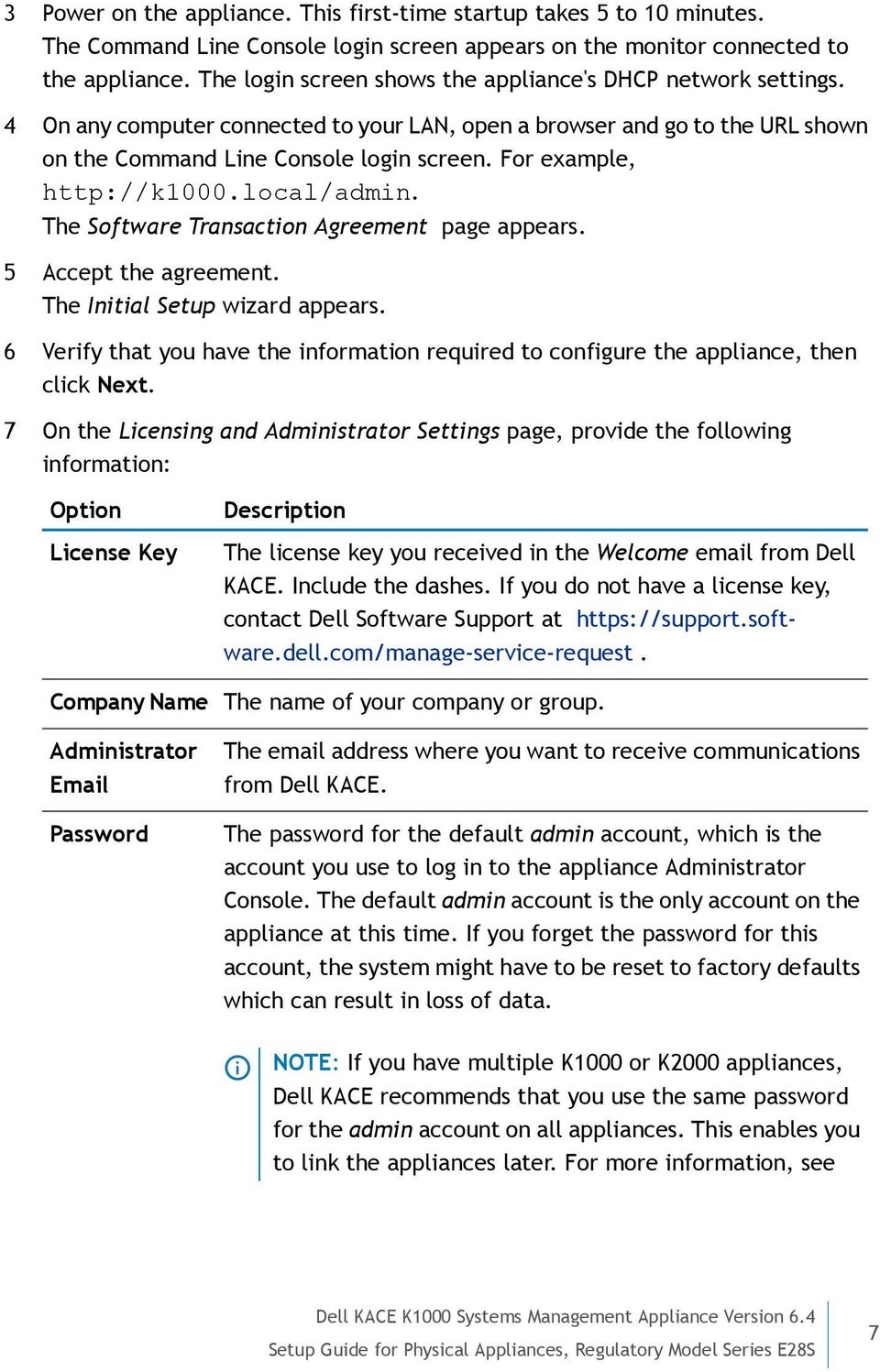 For example, http://k1000.local/admin. The Software Transaction Agreement page appears. 5 Accept the agreement. The Initial Setup wizard appears.