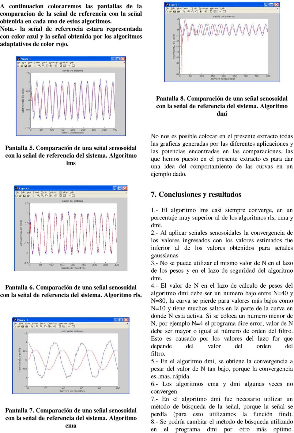 Comparación de una señal senosoidal con la señal de referencia del sistema. Algoritmo dmi Pantalla 5. Comparación de una señal senosoidal con la señal de referencia del sistema.