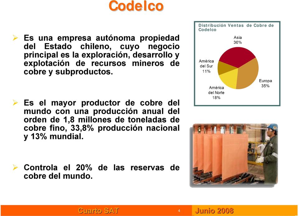 Distribución Ventas de Cobre de Codelco Es el mayor productor de cobre del mundo con una producción anual del