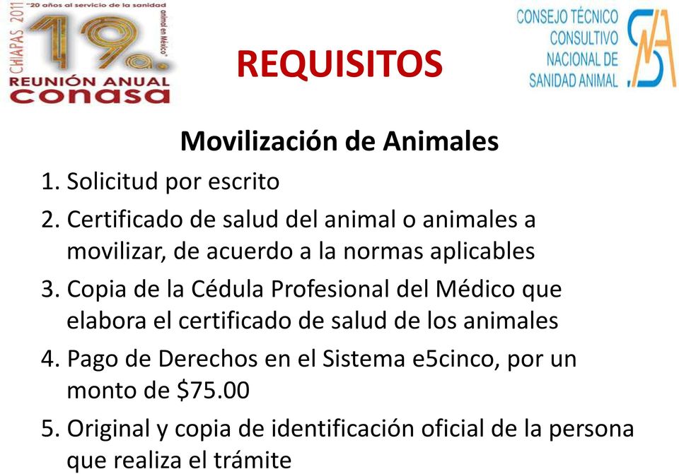 Copia de la Cédula Profesional del Médico que elabora el certificado de salud de los animales 4.