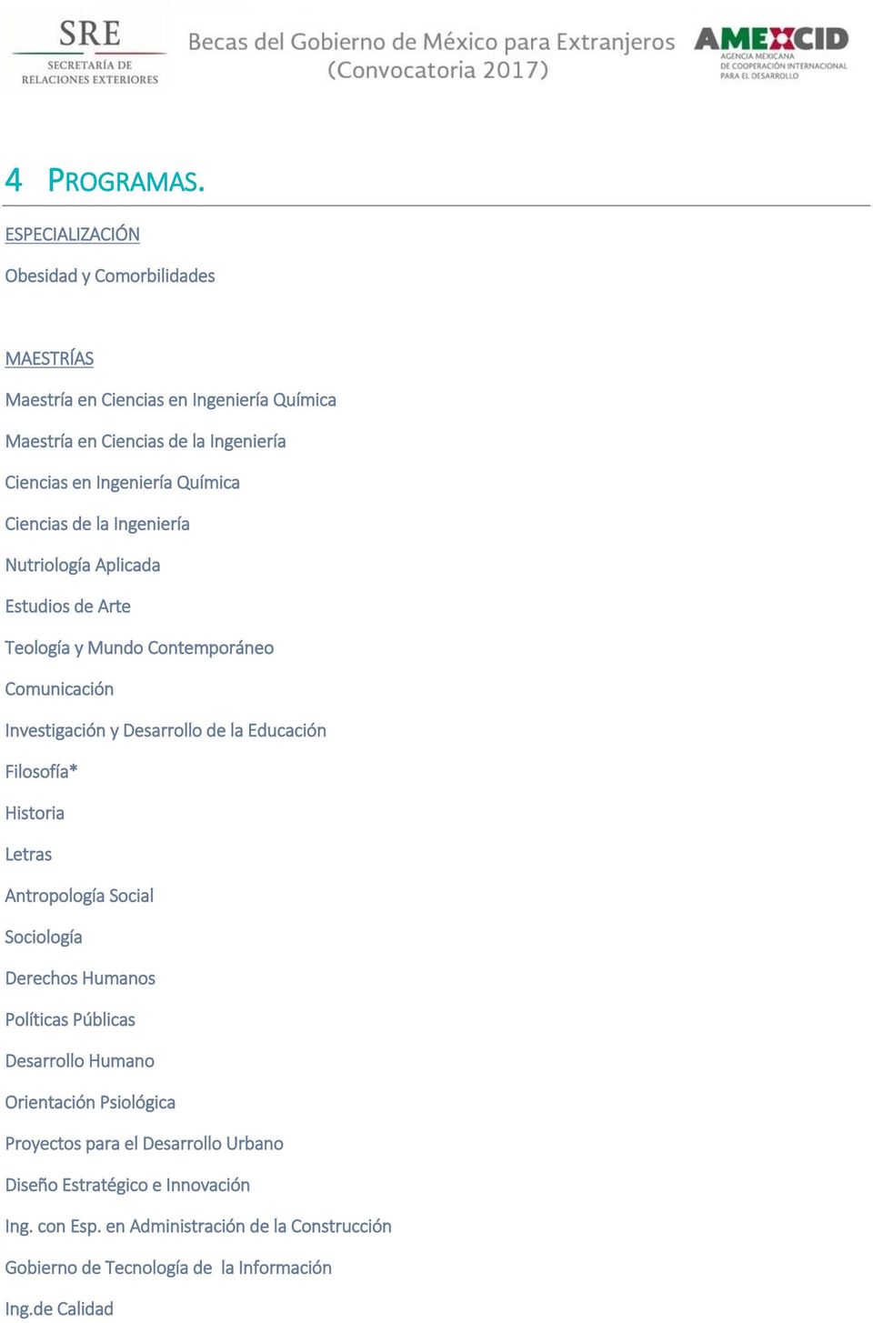 Química Ciencias de la Ingeniería Nutriología Aplicada Estudios de Arte Teología y Mundo Contemporáneo Comunicación Investigación y Desarrollo de la Educación