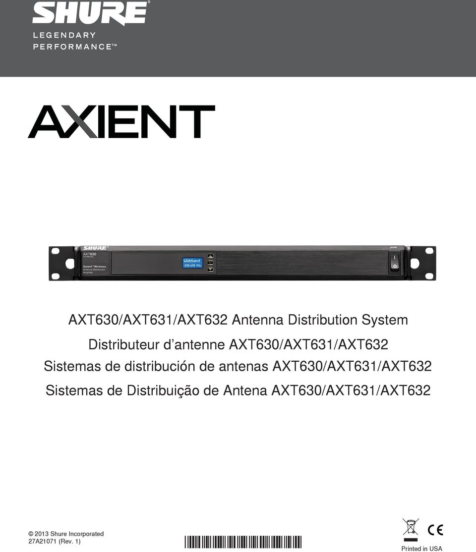 antenas XT630/XT631/XT632 Sistemas de Distribuição de ntena