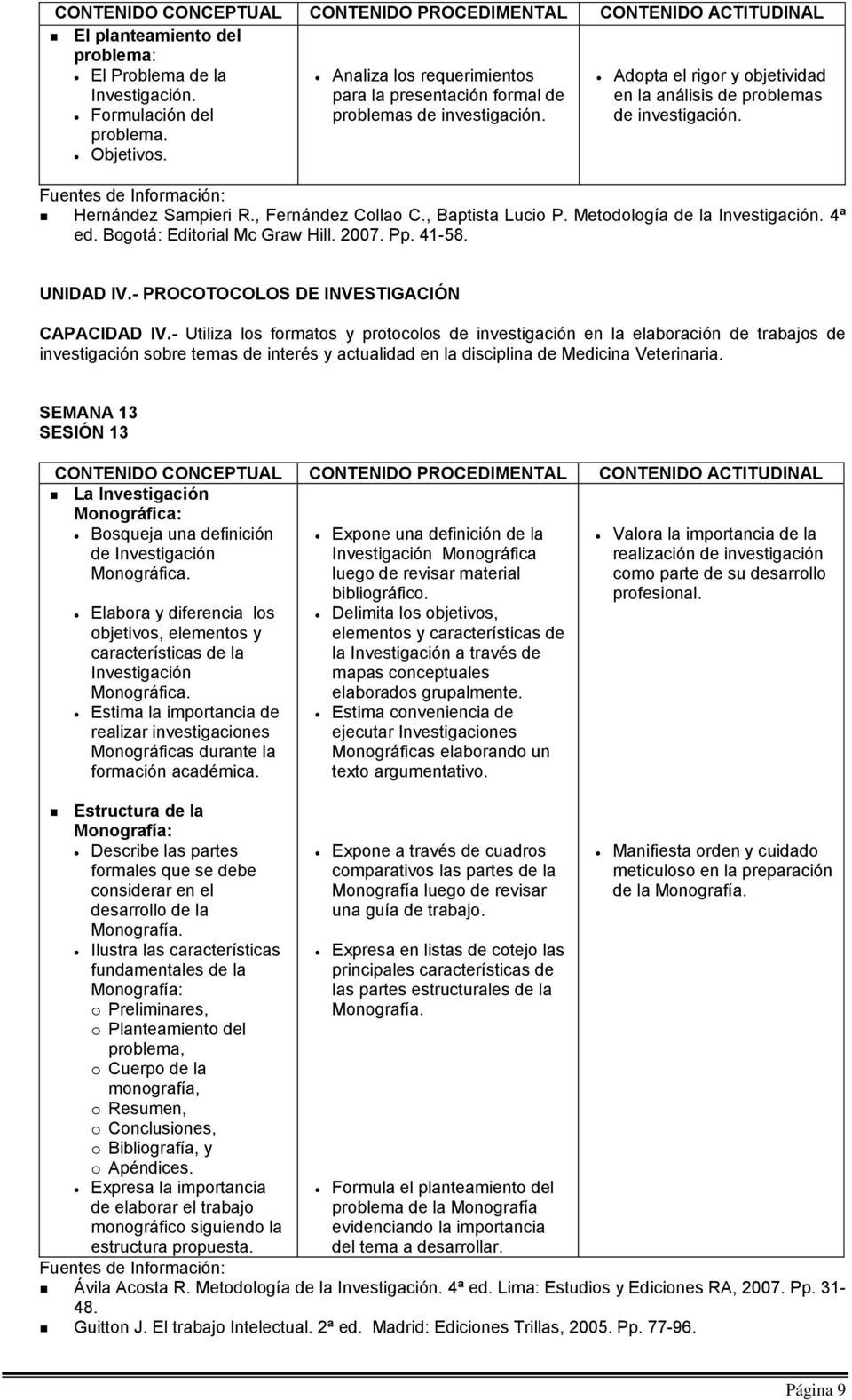 Bogotá: Editorial Mc Graw Hill. 2007. Pp. 41-58. UNIDAD IV.- PROCOTOCOLOS DE INVESTIGACIÓN CAPACIDAD IV.