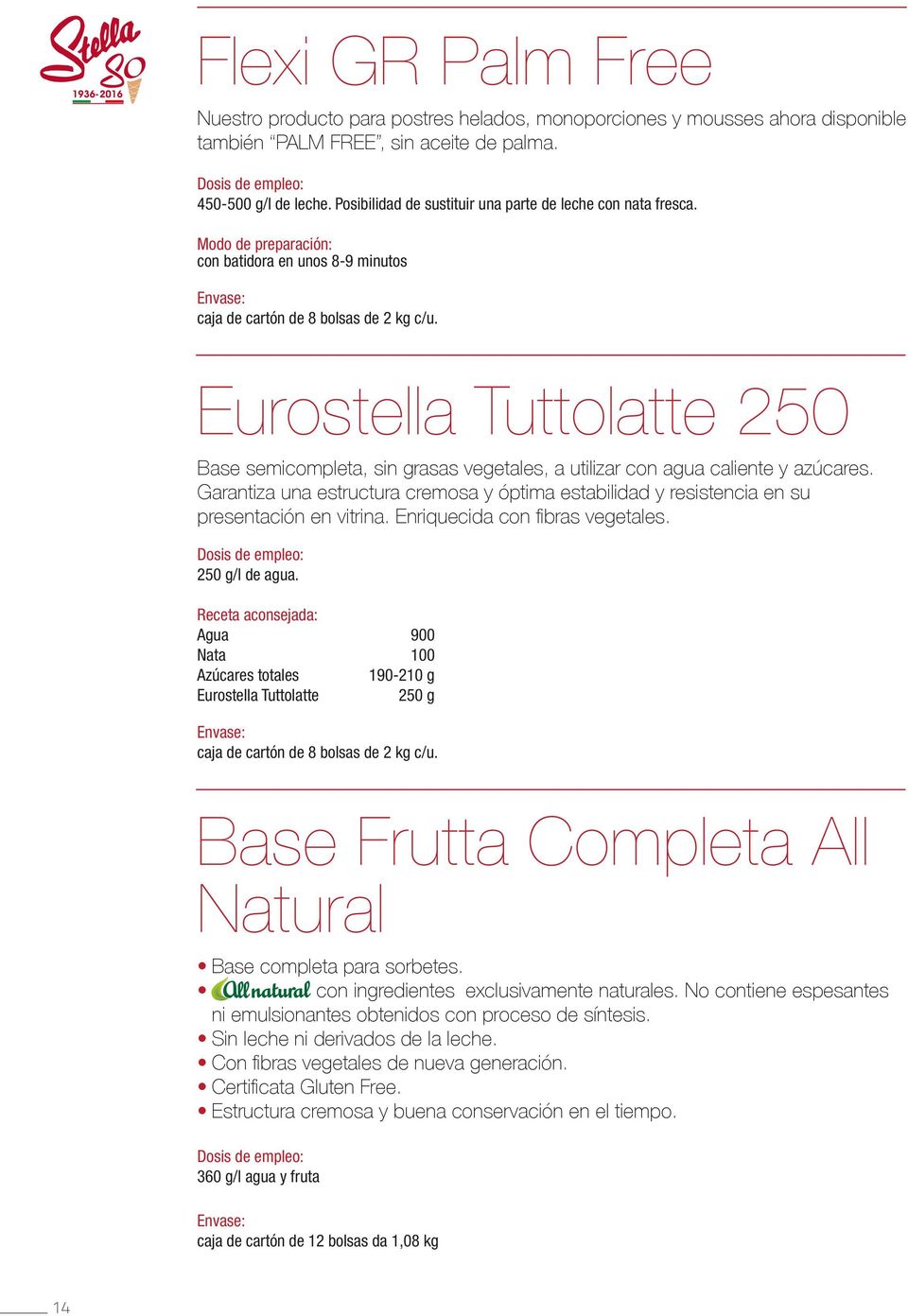 Eurostella Tuttolatte 250 Base semicompleta, sin grasas vegetales, a utilizar con agua caliente y azúcares.