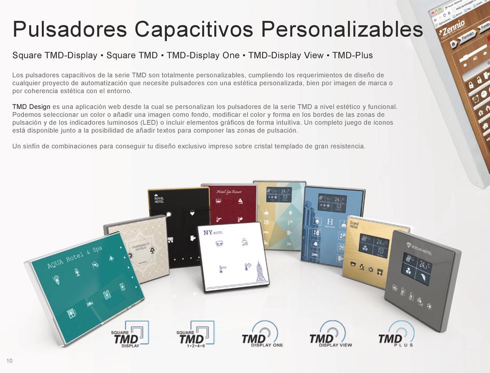 TMD Design es una aplicación web desde la cual se personalizan los pulsadores de la serie TMD a nivel estético y funcional.