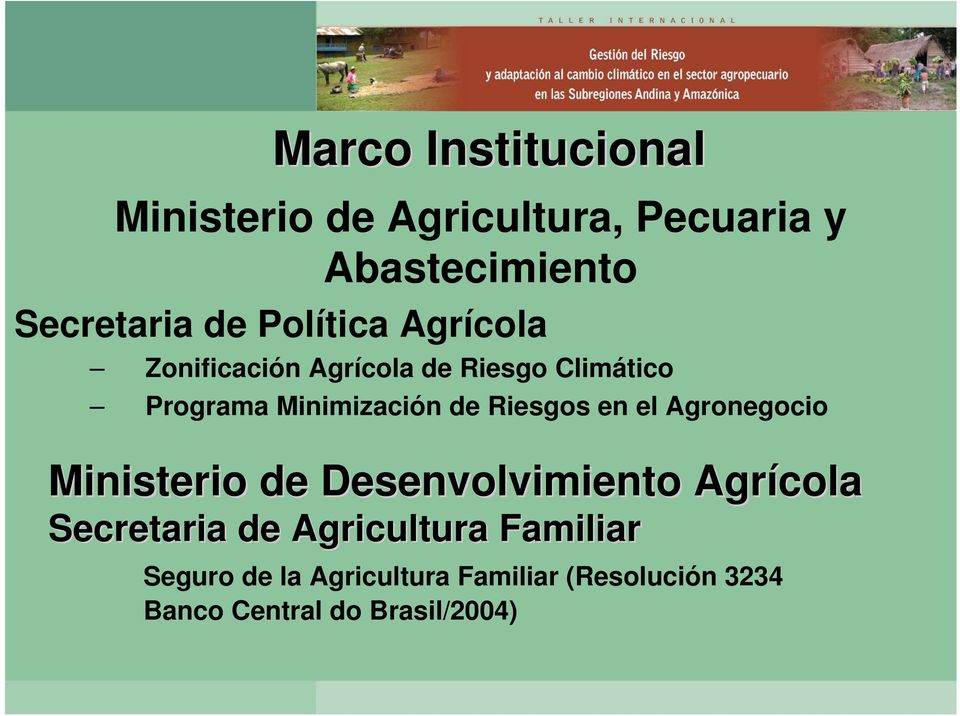 Riesgos en el Agronegocio Ministerio de Desenvolvimiento Agrícola Secretaria de