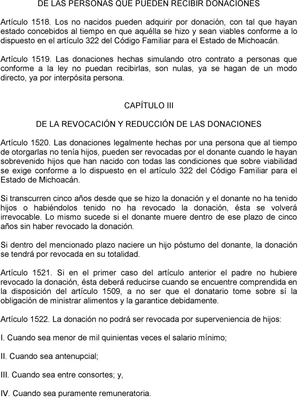 Estado de Michoacán. Artículo 1519.