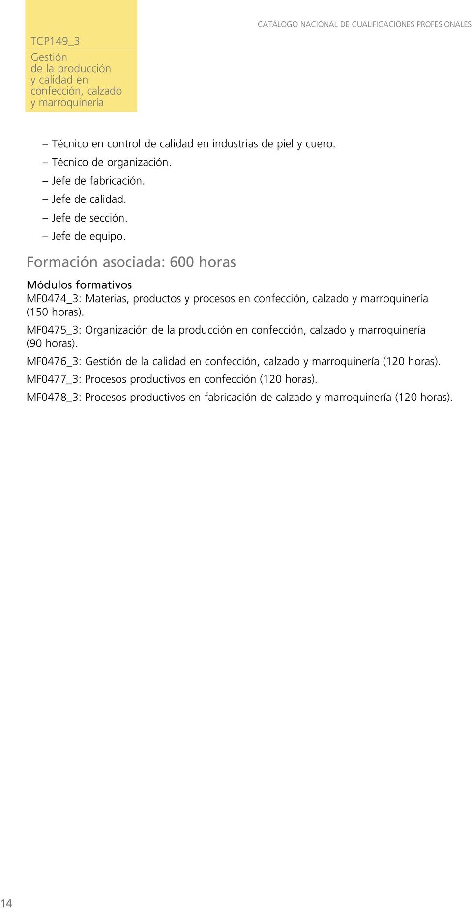 Formación asociada: 600 horas Módulos formativos MF0474_3: Materias, productos y procesos en (150 horas).