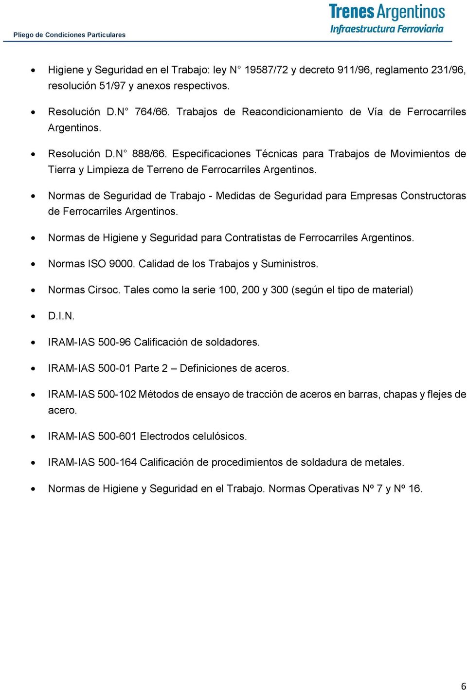 Especificaciones Técnicas para Trabajos de Movimientos de Tierra y Limpieza de Terreno de Ferrocarriles Argentinos.
